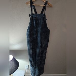 Anthropologie acid wash tie die navy blue overalls 32 waist